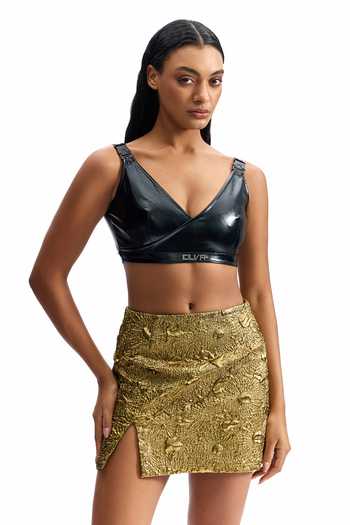 Shop_Cilvr_Gold Polyester Antique Mini Skirt _Online_at_Aza_Fashions