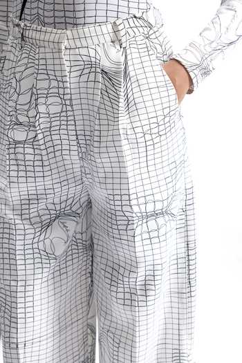 Shop_Cilvr_White Viscose, Polyester Entangled Mesh Tailored Suit Set 