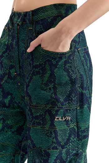 Buy_Cilvr_Green Cotton, Polyester Serpent Cargo Denim Pant 