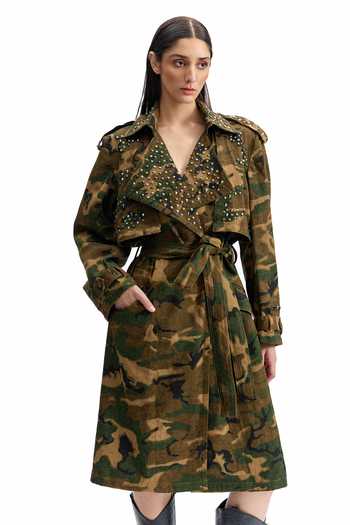 Cilvr Studded Camo Cotton Trench Jacket 