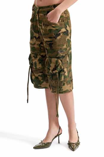 Cilvr_Brown Cotton Tactical Jort Camo Shorts _Online_at_Aza_Fashions