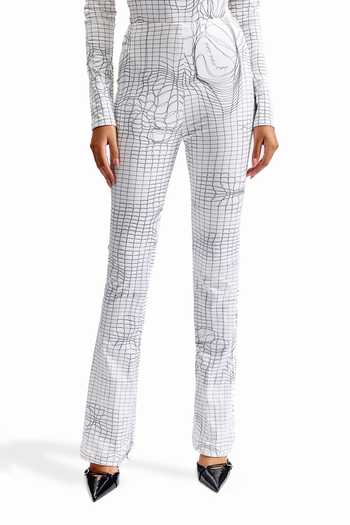 Buy_Cilvr_White Polyester, Spandex High Neck Entangled Mesh Sculpted Bodysuit And Pant Set _Online_at_Aza_Fashions