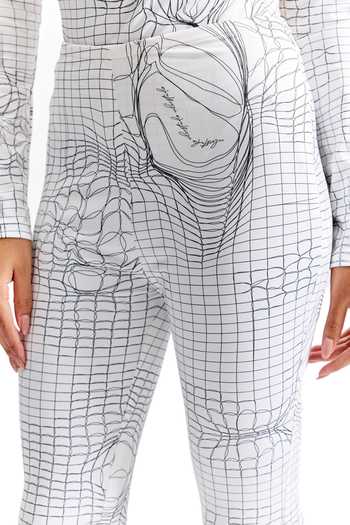 Shop_Cilvr_White Polyester, Spandex High Neck Entangled Mesh Sculpted Bodysuit And Pant Set 