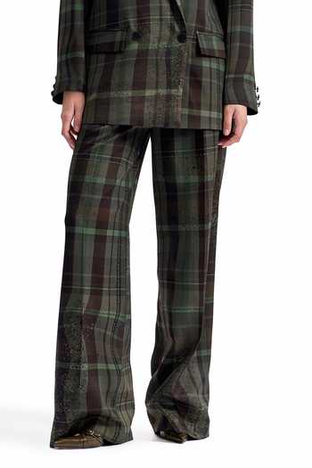 Buy_Cilvr_Green Viscose, Polyester Distorted Plaid Power Suit Set _Online_at_Aza_Fashions