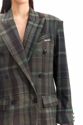 Buy_Cilvr_Green Viscose, Polyester Distorted Plaid Power Suit Set 