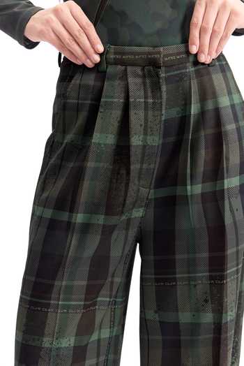Shop_Cilvr_Green Viscose, Polyester Distorted Plaid Power Suit Set 
