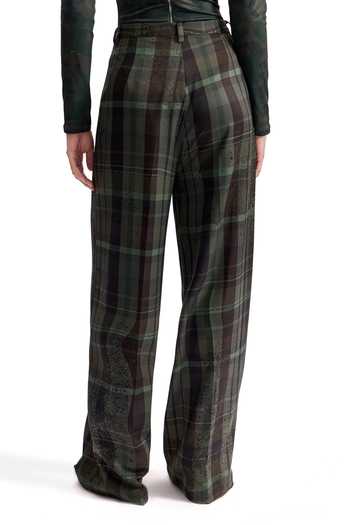Buy_Cilvr_Green Viscose, Polyester Distorted Plaid Trouser 