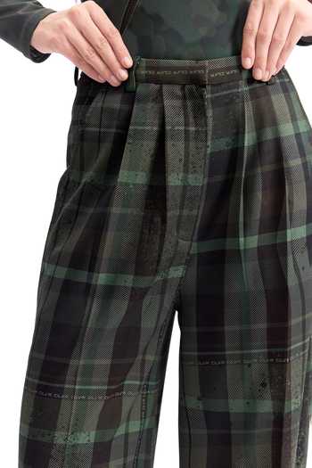 Shop_Cilvr_Green Viscose, Polyester Distorted Plaid Trouser 
