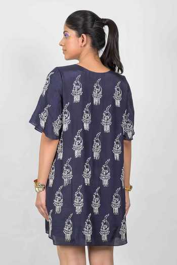 Agraj Jain Fish On Lotus Motif Embroidered Dress 