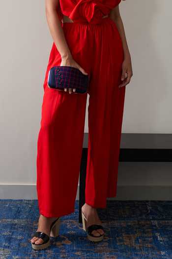 Buy_Agraj Jain_Red Round Neck 3d Sculpted Rose Top And Baggy Pant Set _Online_at_Aza_Fashions