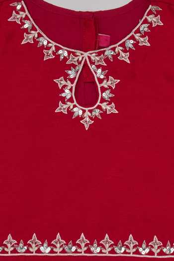 Buy_Petite Pomme_Red Silk Embroidery, Mirrors Placement Top And Skirt Set _Online_at_Aza_Fashions