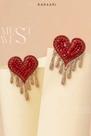 Buy_KARAARI_Gold Plated Heart Drip Earrings _Online_at_Aza_Fashions
