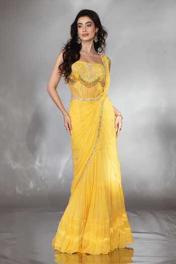 Saaj By Ankita Threadwork Pre-Draped Saree With Blouse 