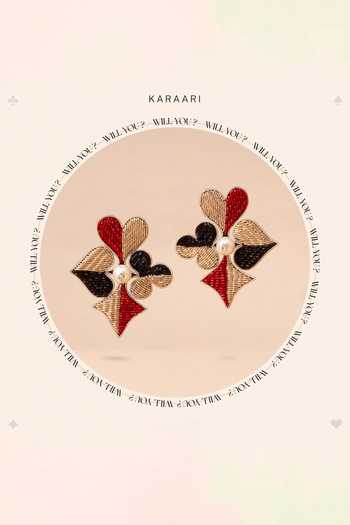 KARAARI Dual Tone Pearl Card Suits Earrings 