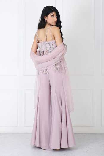 Isha Regalia Fringe Embroidered Bodysuit Sharara Set 