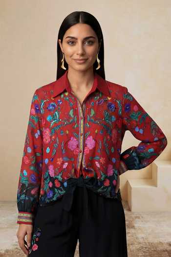 Buy_Satya Paul_Black Viscose, Crepe Collared Memories Of Kahlo Shirt And Pant Set 