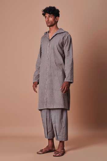 MATI Grey Hooded Striped Kurta