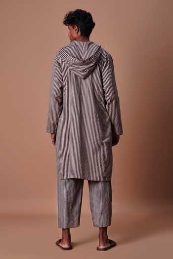 MATI Grey Hooded Striped Kurta