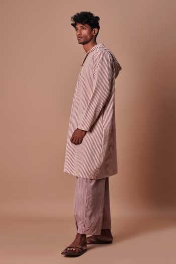 MATI Mauve Cotton Hooded Striped Kurta Online at Aza Fashions MATI_Mauve Cotton Hooded Striped Kurta _Online_at_Aza_Fashions