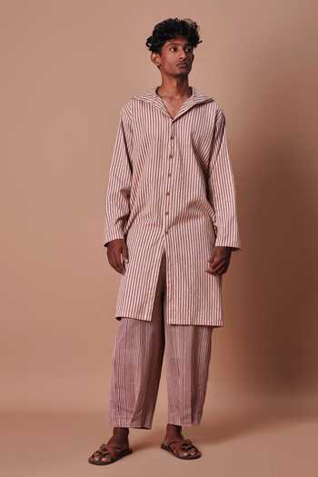 Buy MATI Mauve Cotton Hooded Striped Kurta Online at Aza Fashions Buy_MATI_Mauve Cotton Hooded Striped Kurta _Online_at_Aza_Fashions