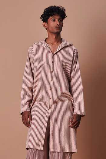 MATI Mauve Hooded Striped Kurta 