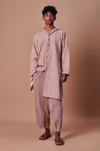 MATI Mauve Cotton Hooded Striped Kurta at Aza Fashions MATI_Mauve Cotton Hooded Striped Kurta _at_Aza_Fashions