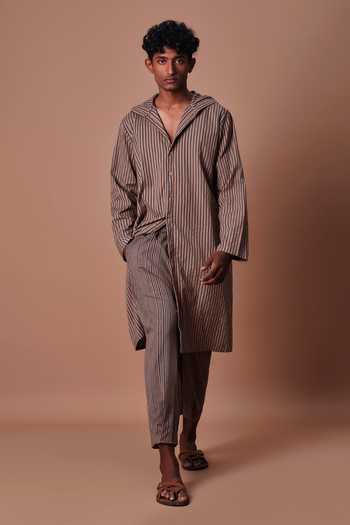 MATI_Brown Cotton Striped Trouser _Online_at_Aza_Fashions