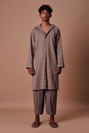 Buy_MATI_Brown Cotton Striped Trouser _Online_at_Aza_Fashions