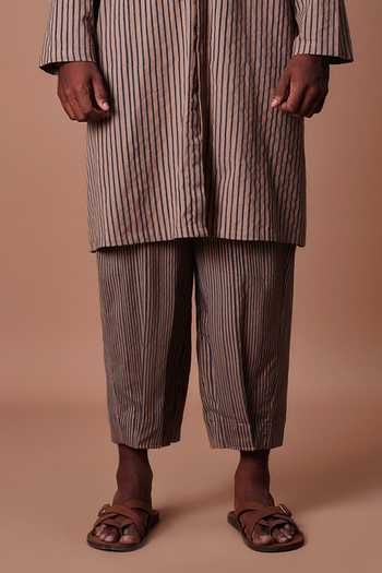 MATI_Brown Cotton Striped Trouser _at_Aza_Fashions