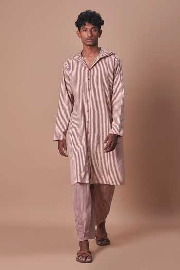 MATI_Purple Cotton Mauve Striped Trouser _at_Aza_Fashions