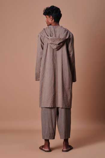 MATI Hooded Brown Striped Kurta Set 