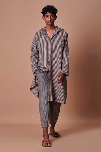 MATI Hooded Grey Striped Kurta Set 