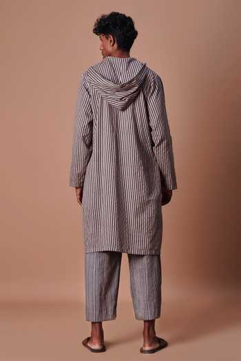 MATI Hooded Grey Striped Kurta Set 