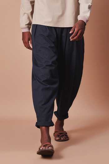 MATI_Charcoal Cotton Pleated Balloon Pant _Online_at_Aza_Fashions