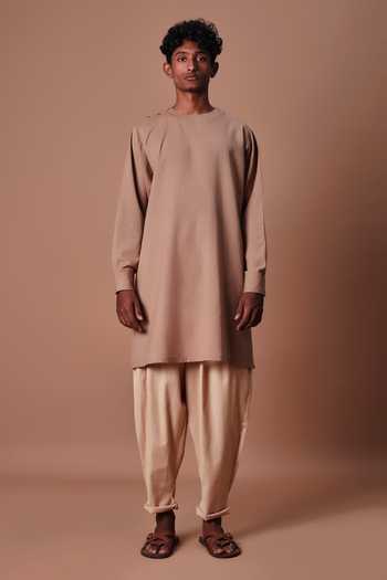 Buy_MATI_Brown Cotton Side Buttoned Kurta And Pant Set _Online_at_Aza_Fashions