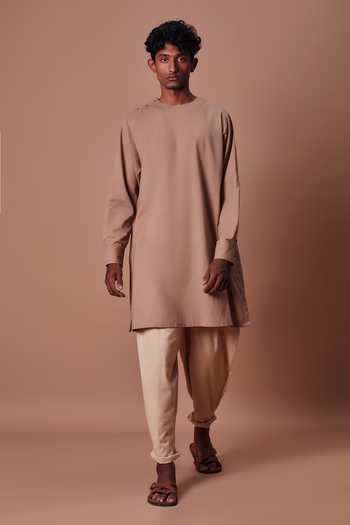 MATI Brown Side Buttoned Kurta & Pant Set 