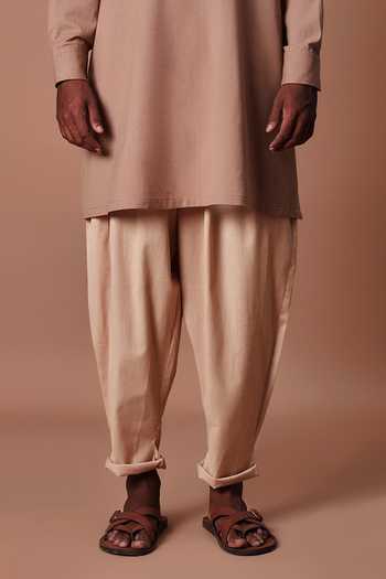 Shop_MATI_Brown Cotton Side Buttoned Kurta And Pant Set _Online_at_Aza_Fashions