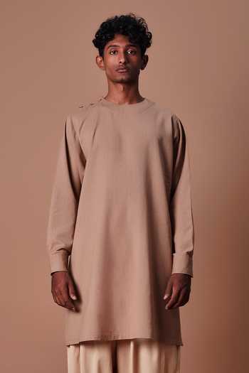 Buy_MATI_Brown Cotton Side Buttoned Kurta And Pant Set 