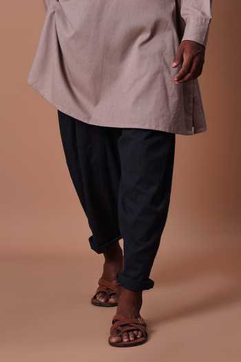 MATI_Grey Cotton Side Buttoned Kurta And Pant Set _Online_at_Aza_Fashions