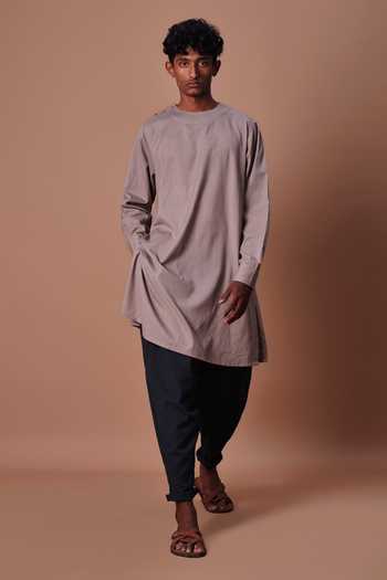 MATI Grey Side Buttoned Kurta & Pant Set