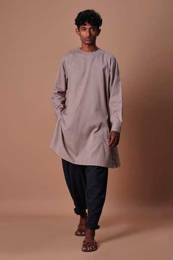 Buy_MATI_Grey Cotton Side Buttoned Kurta And Pant Set _Online_at_Aza_Fashions