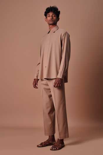 MATI_Brown Cotton Placket Shirt _Online_at_Aza_Fashions