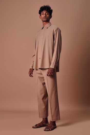 Buy_MATI_Brown Cotton Placket Shirt _Online_at_Aza_Fashions