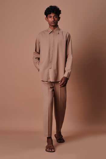Shop_MATI_Brown Cotton Placket Shirt _Online_at_Aza_Fashions