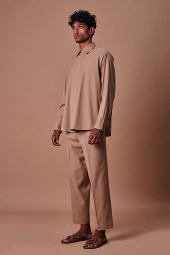 MATI_Brown Cotton Placket Shirt _at_Aza_Fashions