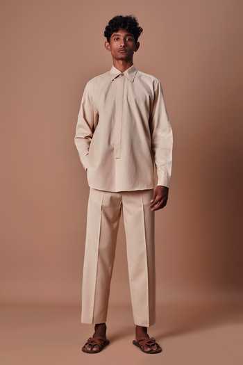 MATI_Beige Cotton Ankle Pant _Online_at_Aza_Fashions