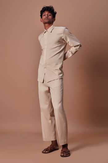 Buy_MATI_Beige Cotton Ankle Pant _Online_at_Aza_Fashions