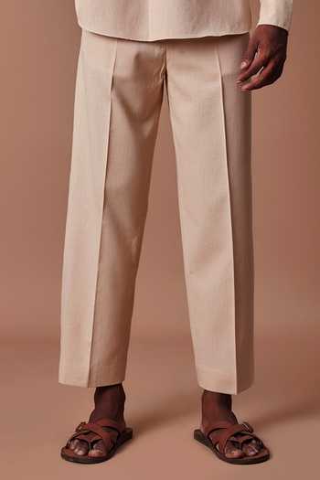 Shop_MATI_Beige Cotton Ankle Pant _Online_at_Aza_Fashions