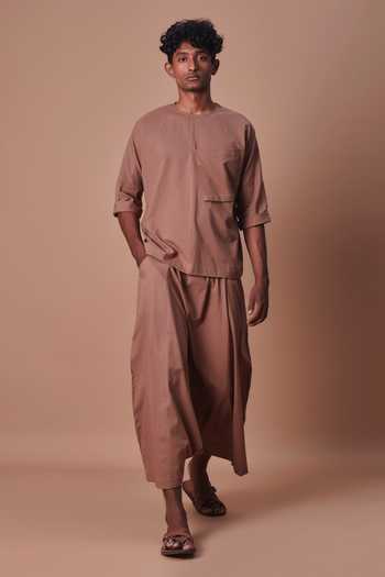 MATI_Brown Cotton Cross Pocket T-shirt _Online_at_Aza_Fashions