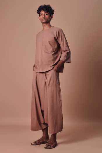 Shop_MATI_Brown Cotton Cross Pocket T-shirt _Online_at_Aza_Fashions